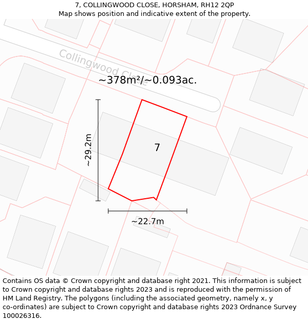 7, COLLINGWOOD CLOSE, HORSHAM, RH12 2QP: Plot and title map
