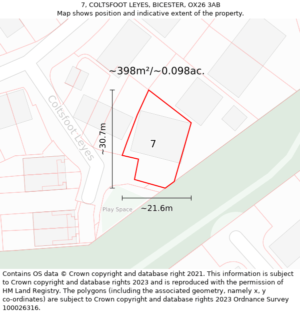 7, COLTSFOOT LEYES, BICESTER, OX26 3AB: Plot and title map