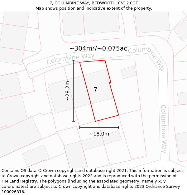 7, COLUMBINE WAY, BEDWORTH, CV12 0GF: Plot and title map