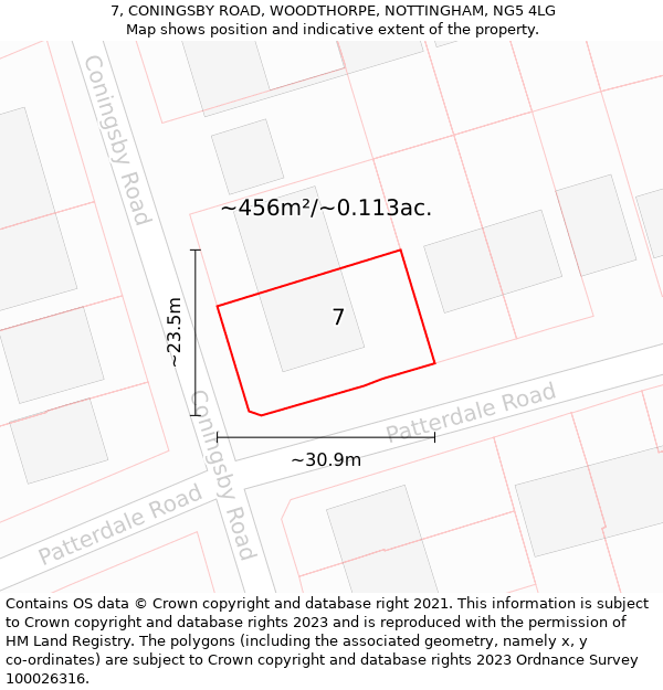 7, CONINGSBY ROAD, WOODTHORPE, NOTTINGHAM, NG5 4LG: Plot and title map