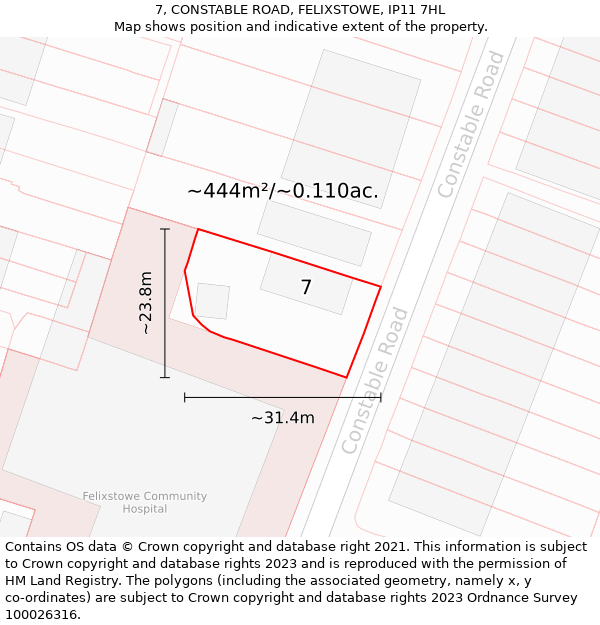 7, CONSTABLE ROAD, FELIXSTOWE, IP11 7HL: Plot and title map