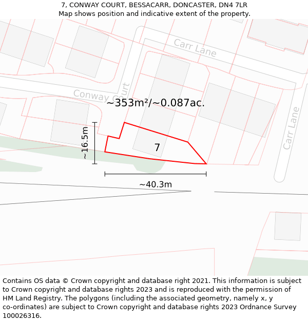 7, CONWAY COURT, BESSACARR, DONCASTER, DN4 7LR: Plot and title map