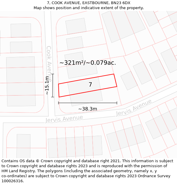 7, COOK AVENUE, EASTBOURNE, BN23 6DX: Plot and title map