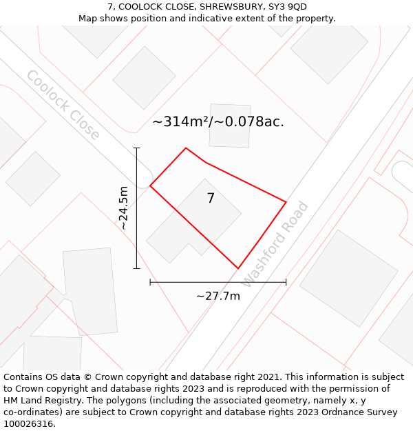 7, COOLOCK CLOSE, SHREWSBURY, SY3 9QD: Plot and title map