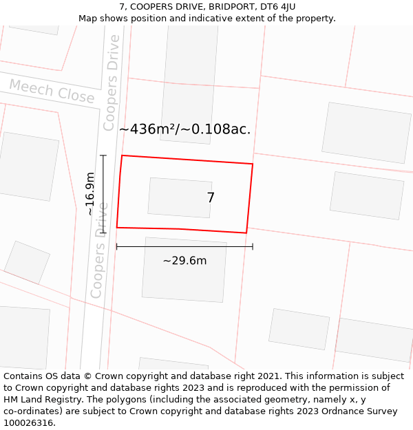 7, COOPERS DRIVE, BRIDPORT, DT6 4JU: Plot and title map