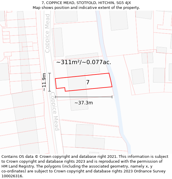 7, COPPICE MEAD, STOTFOLD, HITCHIN, SG5 4JX: Plot and title map