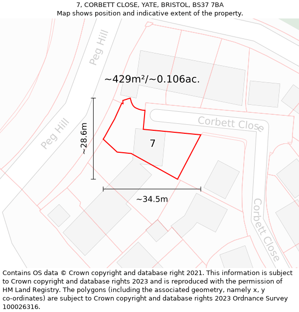 7, CORBETT CLOSE, YATE, BRISTOL, BS37 7BA: Plot and title map