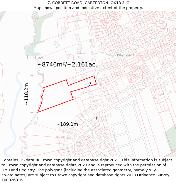 7, CORBETT ROAD, CARTERTON, OX18 3LG: Plot and title map