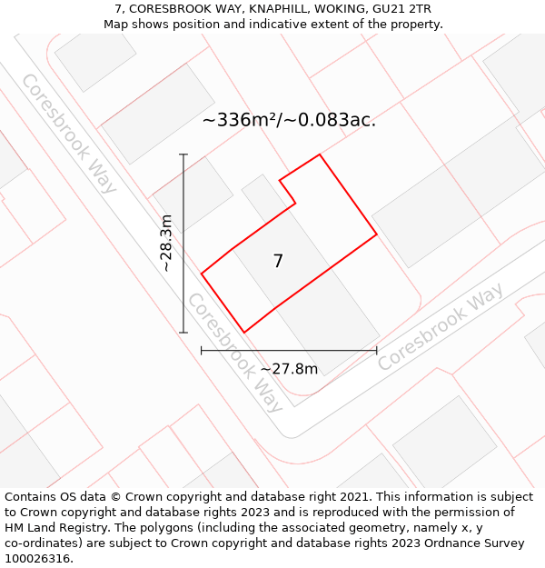 7, CORESBROOK WAY, KNAPHILL, WOKING, GU21 2TR: Plot and title map