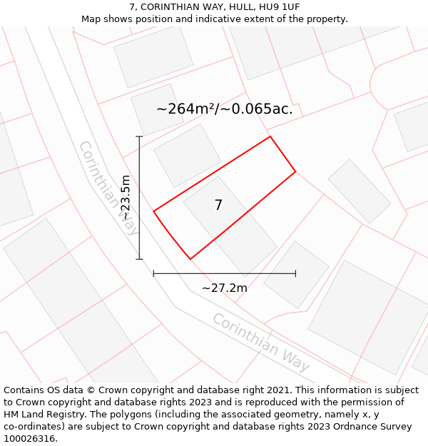 7, CORINTHIAN WAY, HULL, HU9 1UF: Plot and title map