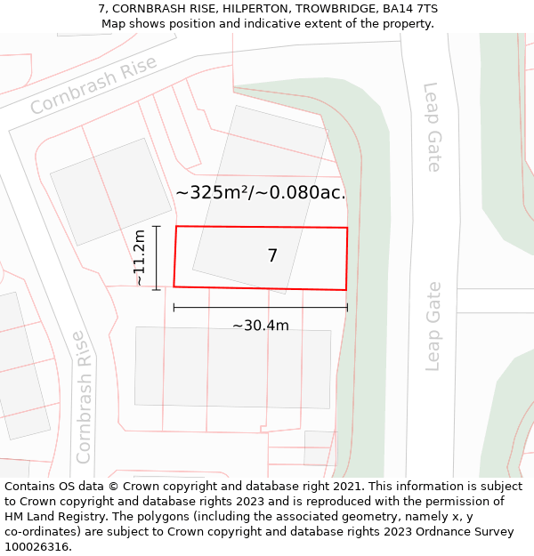 7, CORNBRASH RISE, HILPERTON, TROWBRIDGE, BA14 7TS: Plot and title map