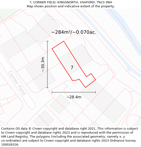 7, CORNER FIELD, KINGSNORTH, ASHFORD, TN23 3NH: Plot and title map