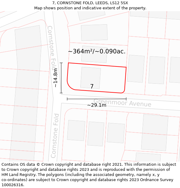 7, CORNSTONE FOLD, LEEDS, LS12 5SX: Plot and title map