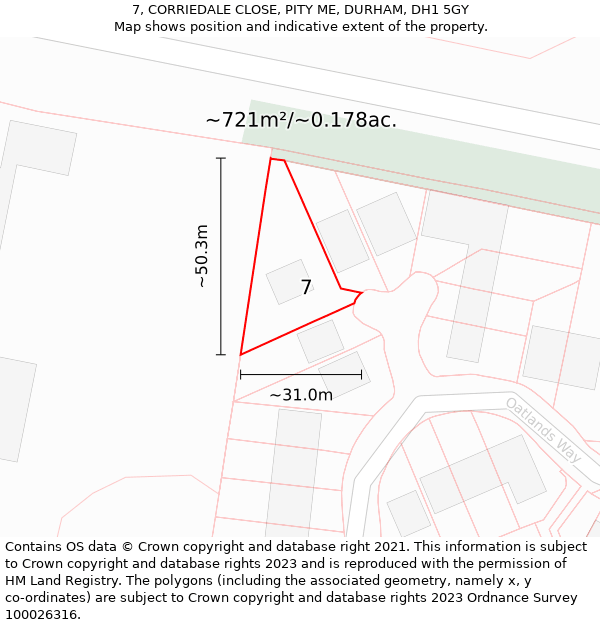 7, CORRIEDALE CLOSE, PITY ME, DURHAM, DH1 5GY: Plot and title map