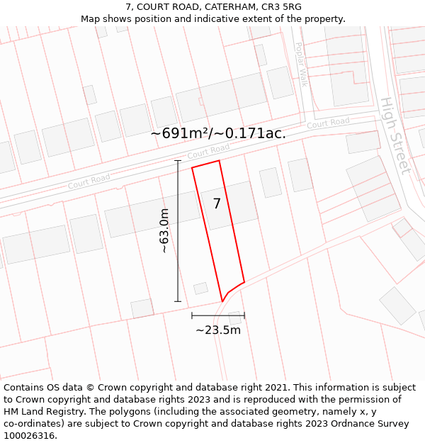 7, COURT ROAD, CATERHAM, CR3 5RG: Plot and title map