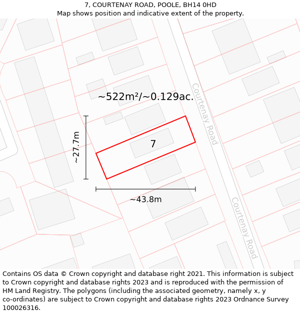 7, COURTENAY ROAD, POOLE, BH14 0HD: Plot and title map