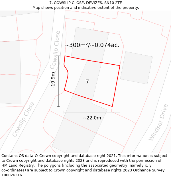 7, COWSLIP CLOSE, DEVIZES, SN10 2TE: Plot and title map