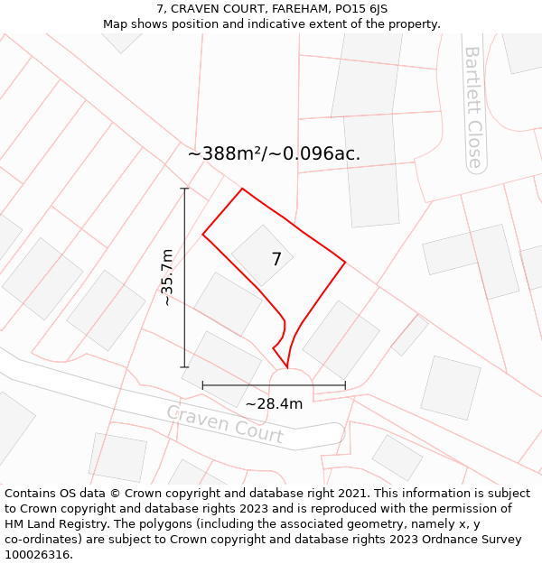 7, CRAVEN COURT, FAREHAM, PO15 6JS: Plot and title map