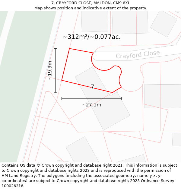 7, CRAYFORD CLOSE, MALDON, CM9 6XL: Plot and title map