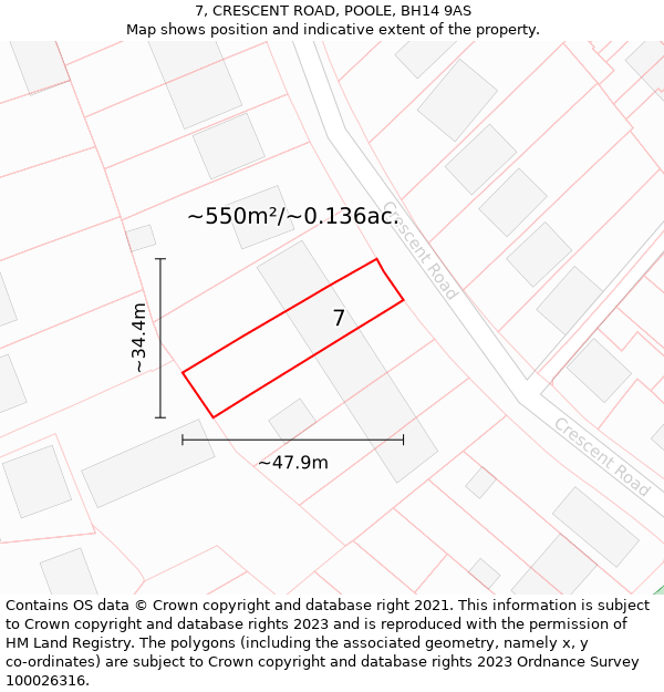 7, CRESCENT ROAD, POOLE, BH14 9AS: Plot and title map