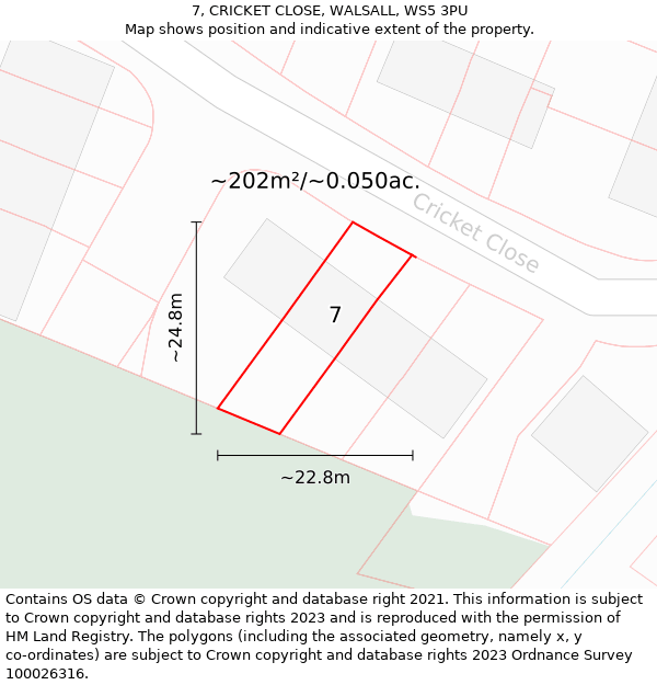 7, CRICKET CLOSE, WALSALL, WS5 3PU: Plot and title map