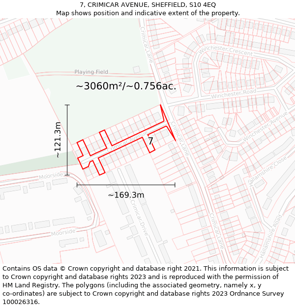 7, CRIMICAR AVENUE, SHEFFIELD, S10 4EQ: Plot and title map