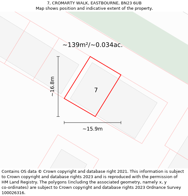 7, CROMARTY WALK, EASTBOURNE, BN23 6UB: Plot and title map