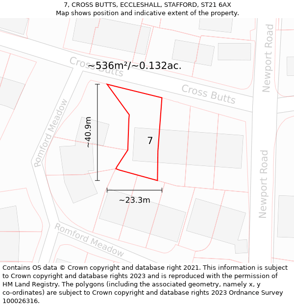 7, CROSS BUTTS, ECCLESHALL, STAFFORD, ST21 6AX: Plot and title map