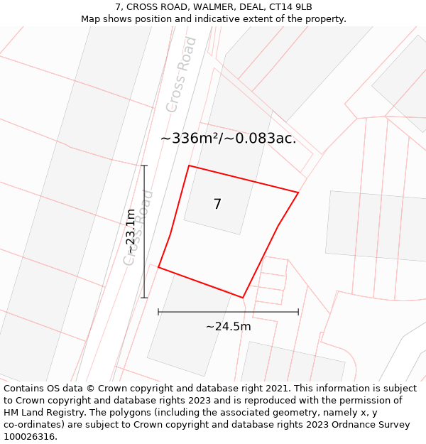 7, CROSS ROAD, WALMER, DEAL, CT14 9LB: Plot and title map