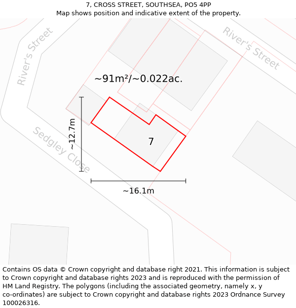 7, CROSS STREET, SOUTHSEA, PO5 4PP: Plot and title map