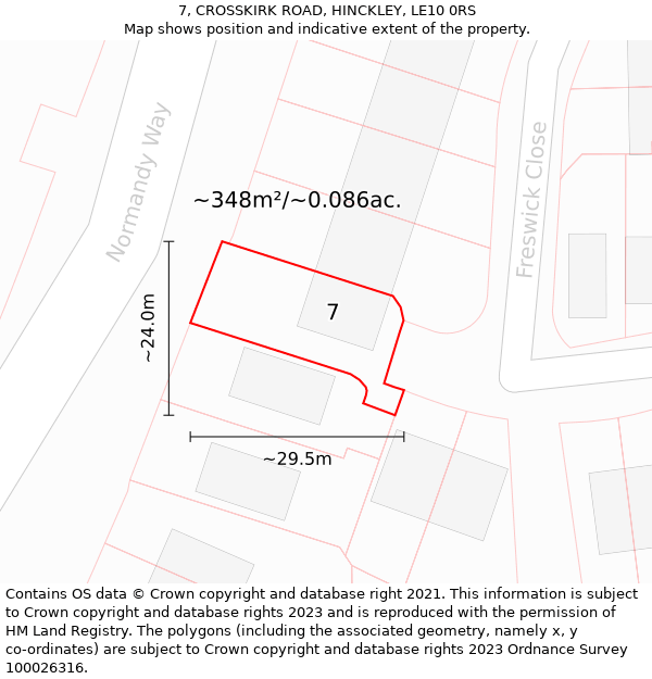 7, CROSSKIRK ROAD, HINCKLEY, LE10 0RS: Plot and title map