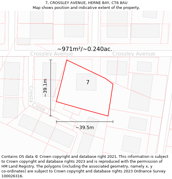 7, CROSSLEY AVENUE, HERNE BAY, CT6 8AU: Plot and title map