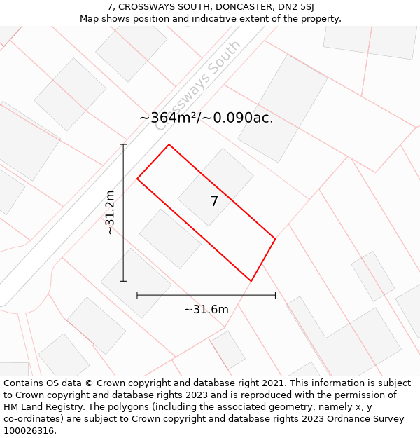 7, CROSSWAYS SOUTH, DONCASTER, DN2 5SJ: Plot and title map