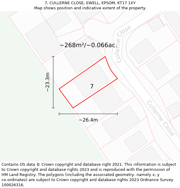 7, CULLERNE CLOSE, EWELL, EPSOM, KT17 1XY: Plot and title map