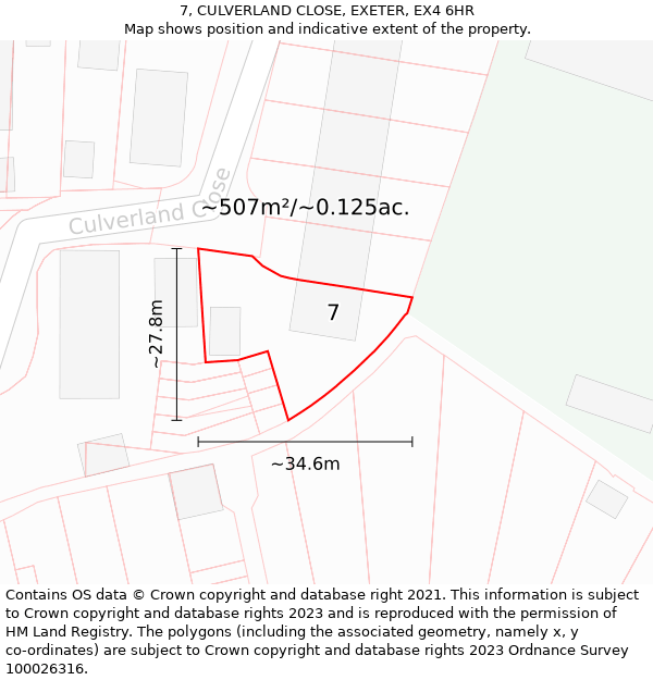 7, CULVERLAND CLOSE, EXETER, EX4 6HR: Plot and title map