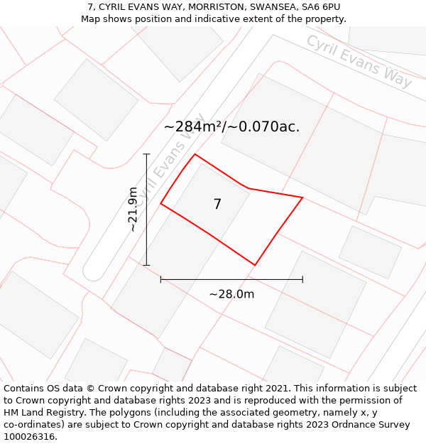 7, CYRIL EVANS WAY, MORRISTON, SWANSEA, SA6 6PU: Plot and title map