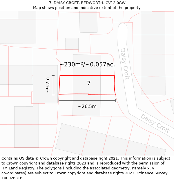 7, DAISY CROFT, BEDWORTH, CV12 0GW: Plot and title map