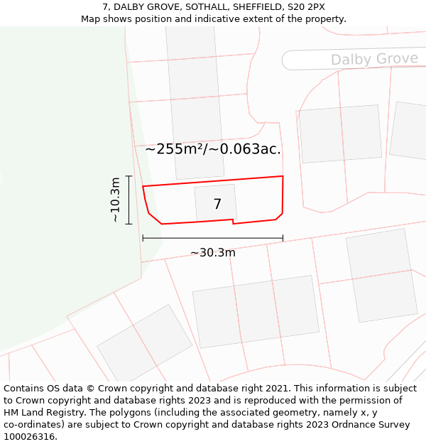 7, DALBY GROVE, SOTHALL, SHEFFIELD, S20 2PX: Plot and title map