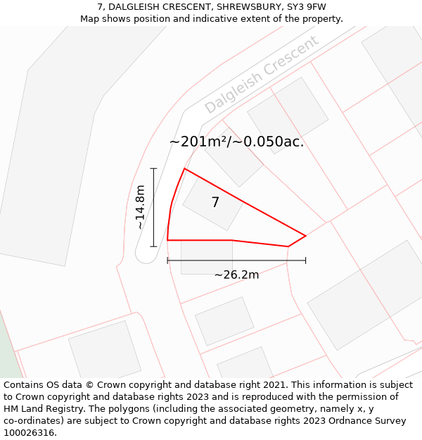 7, DALGLEISH CRESCENT, SHREWSBURY, SY3 9FW: Plot and title map