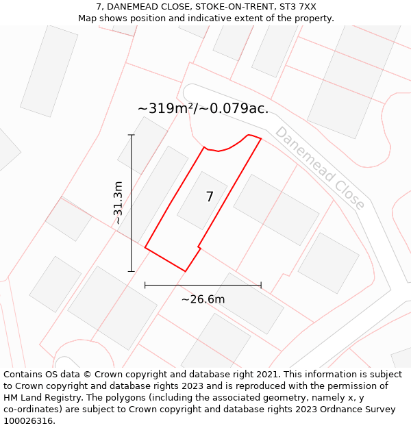 7, DANEMEAD CLOSE, STOKE-ON-TRENT, ST3 7XX: Plot and title map