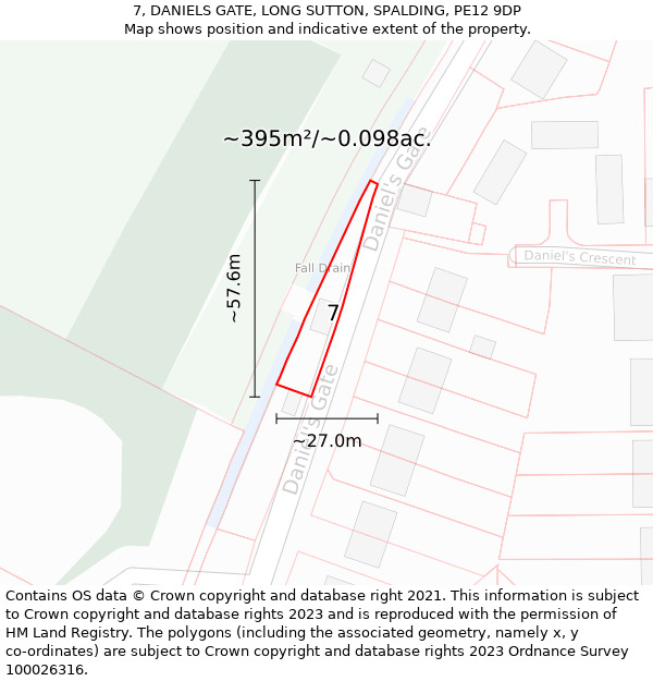 7, DANIELS GATE, LONG SUTTON, SPALDING, PE12 9DP: Plot and title map