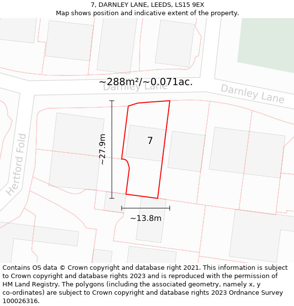 7, DARNLEY LANE, LEEDS, LS15 9EX: Plot and title map