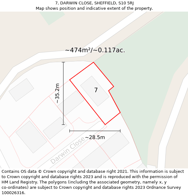 7, DARWIN CLOSE, SHEFFIELD, S10 5RJ: Plot and title map