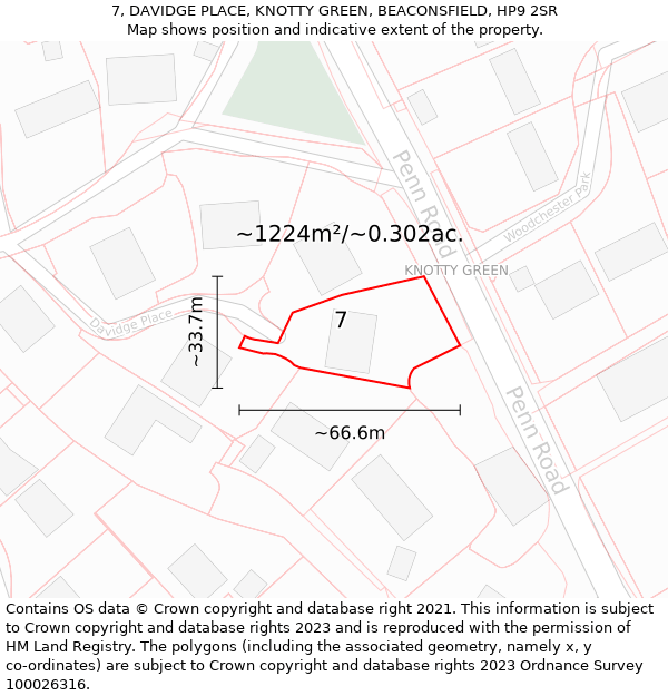 7, DAVIDGE PLACE, KNOTTY GREEN, BEACONSFIELD, HP9 2SR: Plot and title map