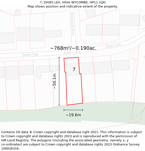 7, DAWS LEA, HIGH WYCOMBE, HP11 1QG: Plot and title map