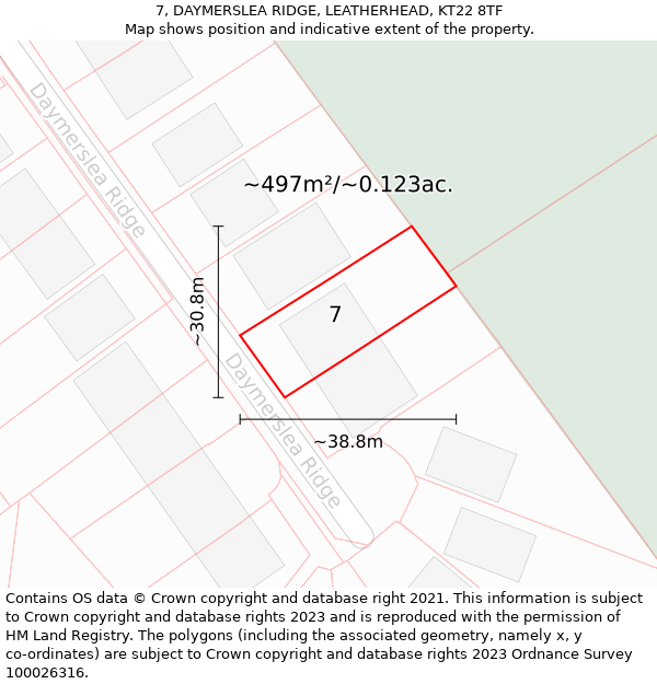 7, DAYMERSLEA RIDGE, LEATHERHEAD, KT22 8TF: Plot and title map