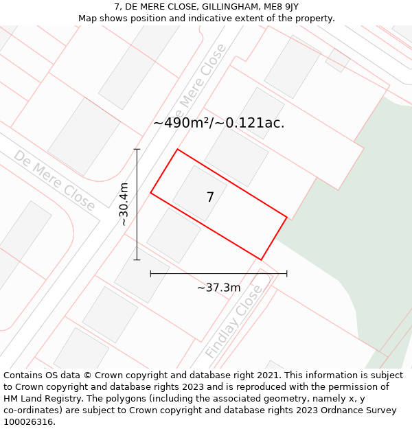 7, DE MERE CLOSE, GILLINGHAM, ME8 9JY: Plot and title map