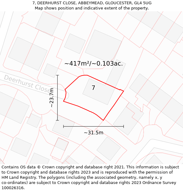 7, DEERHURST CLOSE, ABBEYMEAD, GLOUCESTER, GL4 5UG: Plot and title map