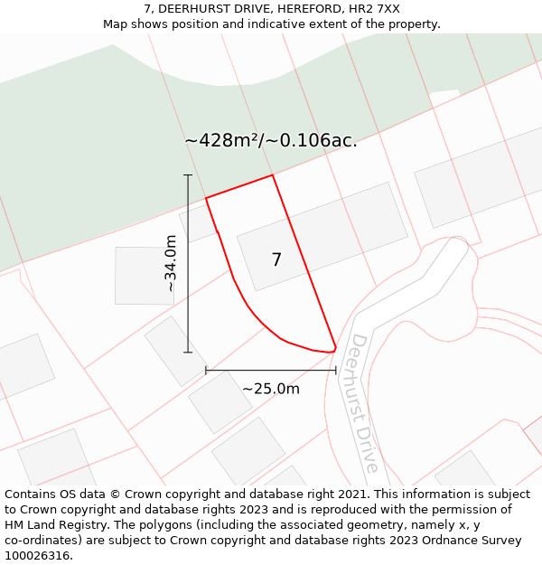 7, DEERHURST DRIVE, HEREFORD, HR2 7XX: Plot and title map