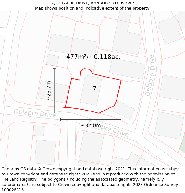 7, DELAPRE DRIVE, BANBURY, OX16 3WP: Plot and title map